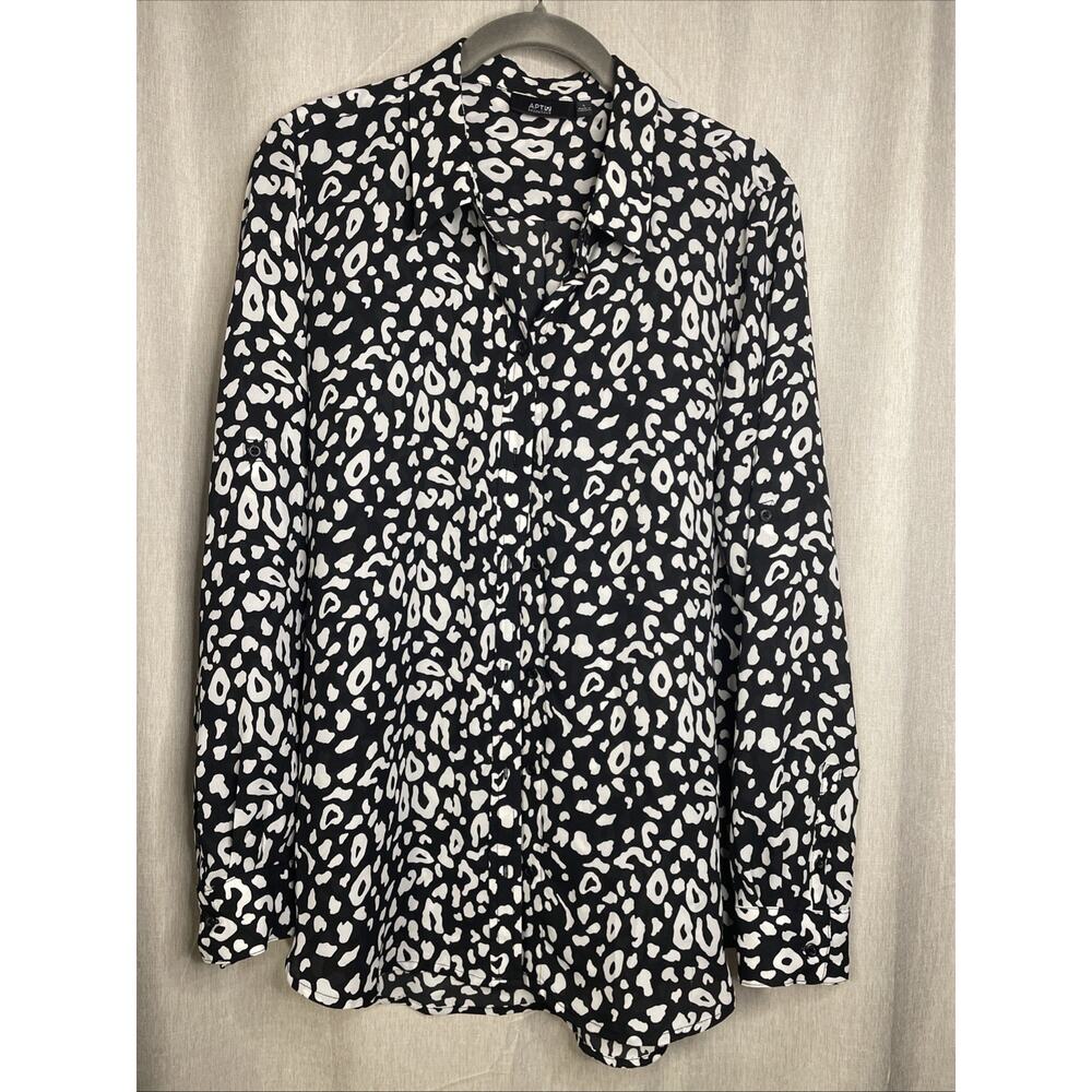 Apt. 9 Ladies L Semi-Sheer Long Sleeve/Button-up Animal Print Blouse Black&White